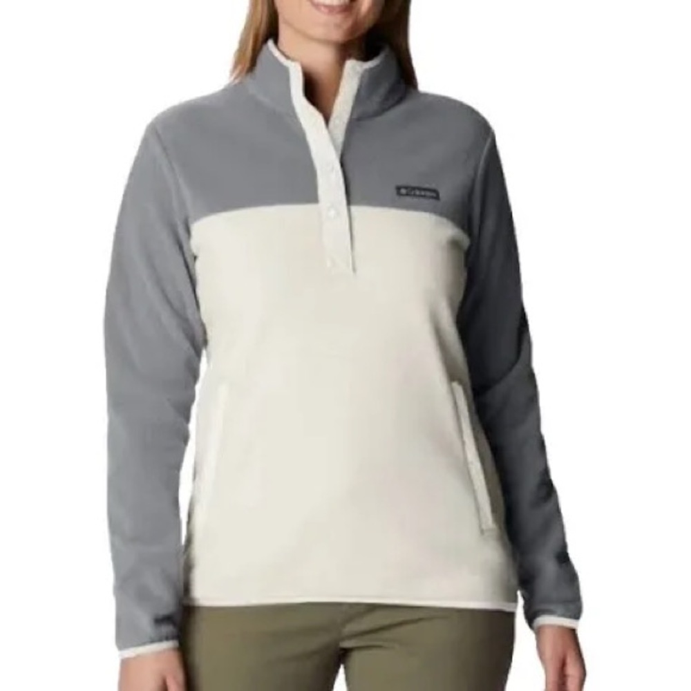 Columbia Sportswear Company Cream Grey Snap Fleece Pullover Sweater Size XL